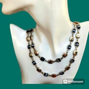 NY Stainless Steel Square Link Cat's Eye Moonglow Cabochon Necklace